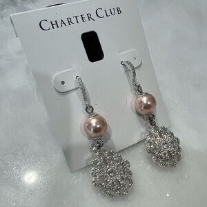 Charter Club Crystal Filigree & Imitation Pink Pearl Drop Earrings